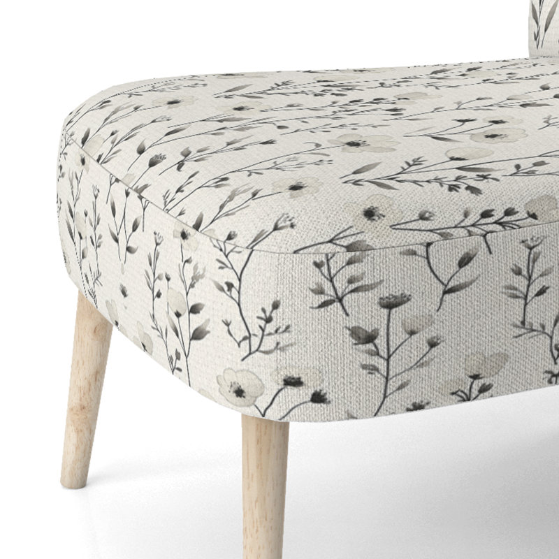 Chaise rembourrée en velours Floral - Fauteuil noir Meadowline ivoire, Chaise d'appoint sans accoudoirs