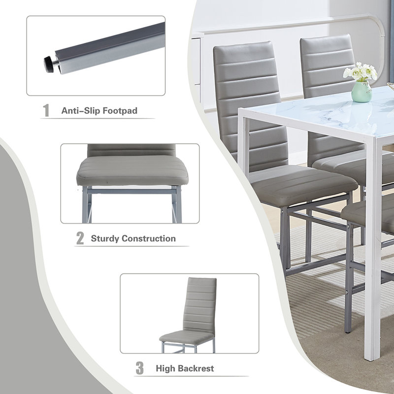 4 - Person Dining Set, Light Grey, White