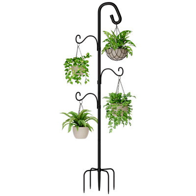 Support à bouvier 61 po à 5 branches avec crochets réglables pour plantes suspendues, carillons éoliens et décoration de jardin
