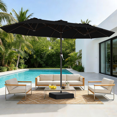 15FT Double-Sided Outdoor Patio Umbrella with Fiberglass Ribs, UPF 50+ UV Protected Water Resistant Canopy, Large Wind Resistant Umbrella for Deck, Backyard & Poolside