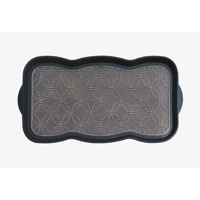 Tapis-décrottoir robuste en caoutchouc 100% Schaeffer - 16 po x 31 po, tapis polyvalent pour chaussures, vestibule, vestibule, garage, cuivre noir géométrique