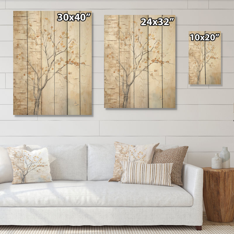 Minimalisme, sycomore beige solitude - arbre sycomore, panneau mural en bois sur bois de pin naturel, H 32 po x l 24 po