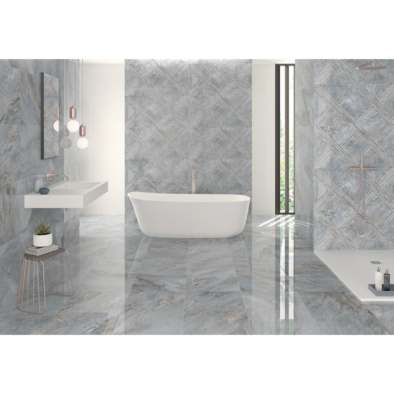 19.3" x 38.6" Porcelain Marble Look Wall & Floor Tile