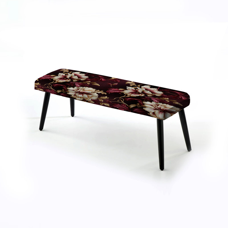 Royal Victorian Flourish Victorian Pattern - Floral Upholstered Black Bench
