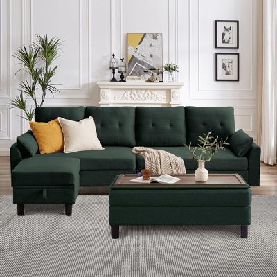 Canapé de 102,4 po de largeur avec repose-pieds et banc long avec table basse