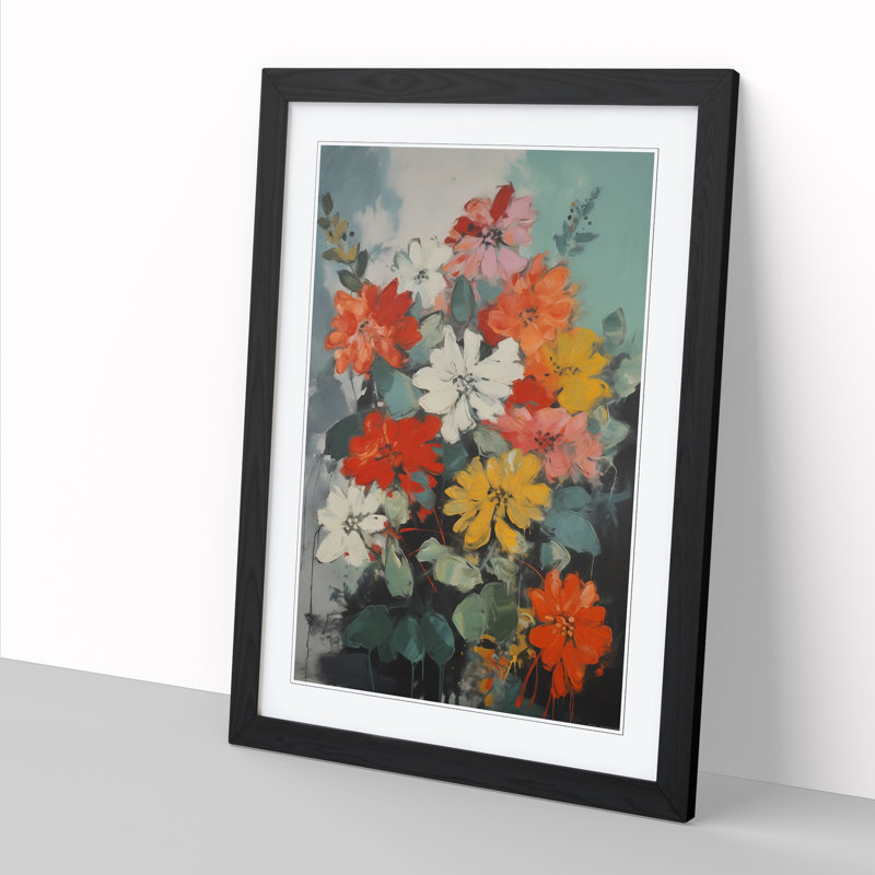 FRM-V0523-921X Flowers Mid Century Style Vol.2 - Picture Frame Print, Black