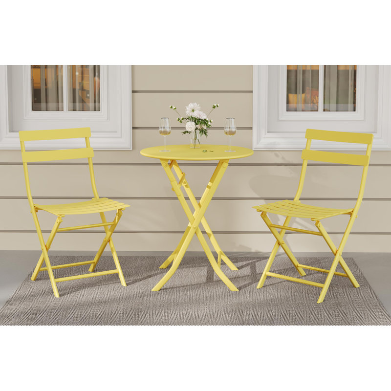 3-Piece Folding Patio Bistro Set with Steel Frame & Round Table | Weather-Resistant Space-Saving Furniture for Balcony, Garden & Deck – 2 Chairs Included