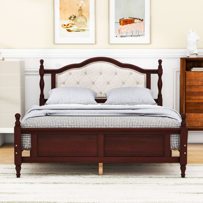 Queen Wooden Bed with Upholstered Headboard