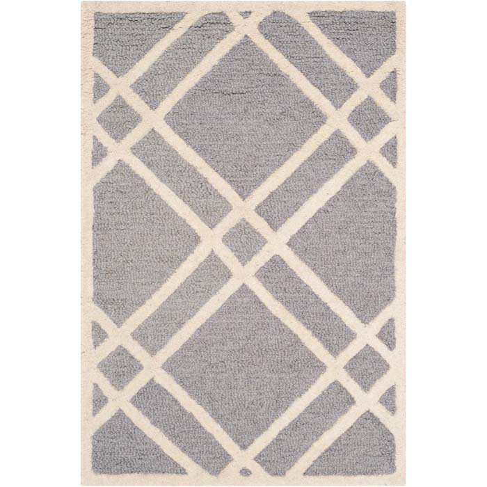 Tapis gris / ivoire en laine touffeté à la main Deedgra, Rectangle 3 pi x 5 pi