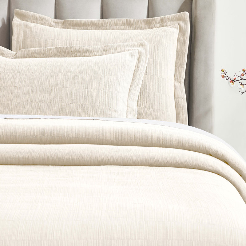 Kayda Zenith Cotton Medium Weight Textured Modern Geometric Matelasse Bedspread And Sham Set By, Ivory