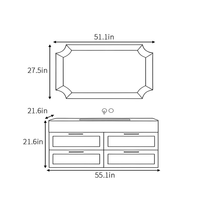 Armoire de salle de bain de style français, 55", Noir