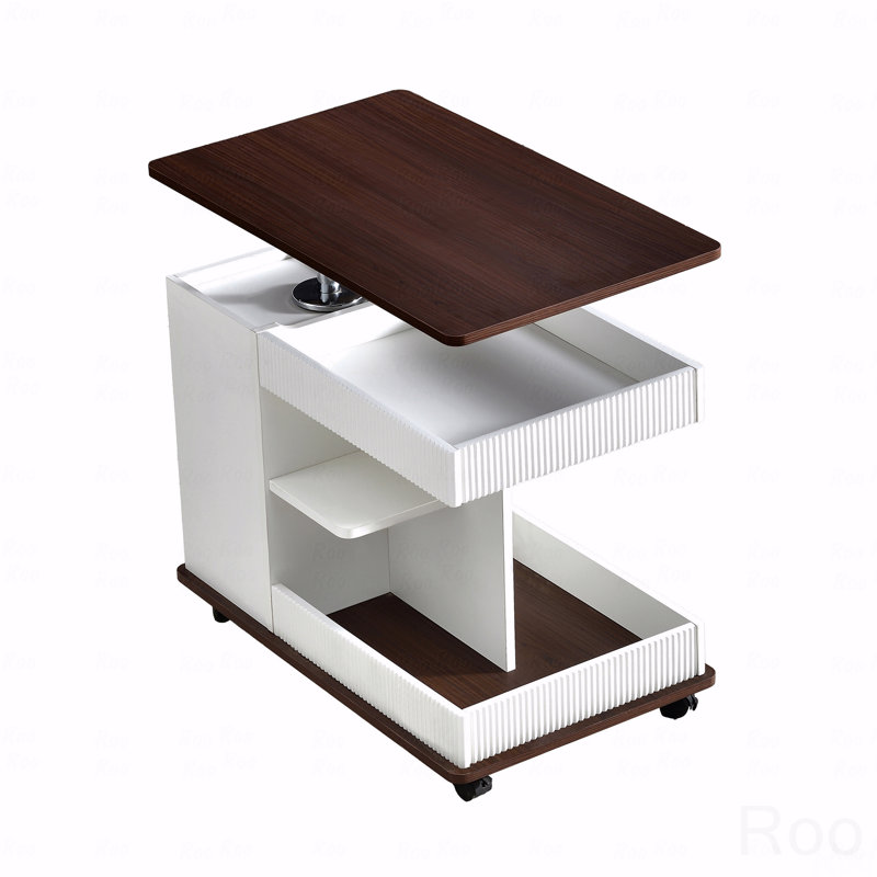 Table de bout avec roulettes, table d'appoint moderne multifonctionnelle avec plateau relevable, plateau tournant à 360 ° et espace de rangement