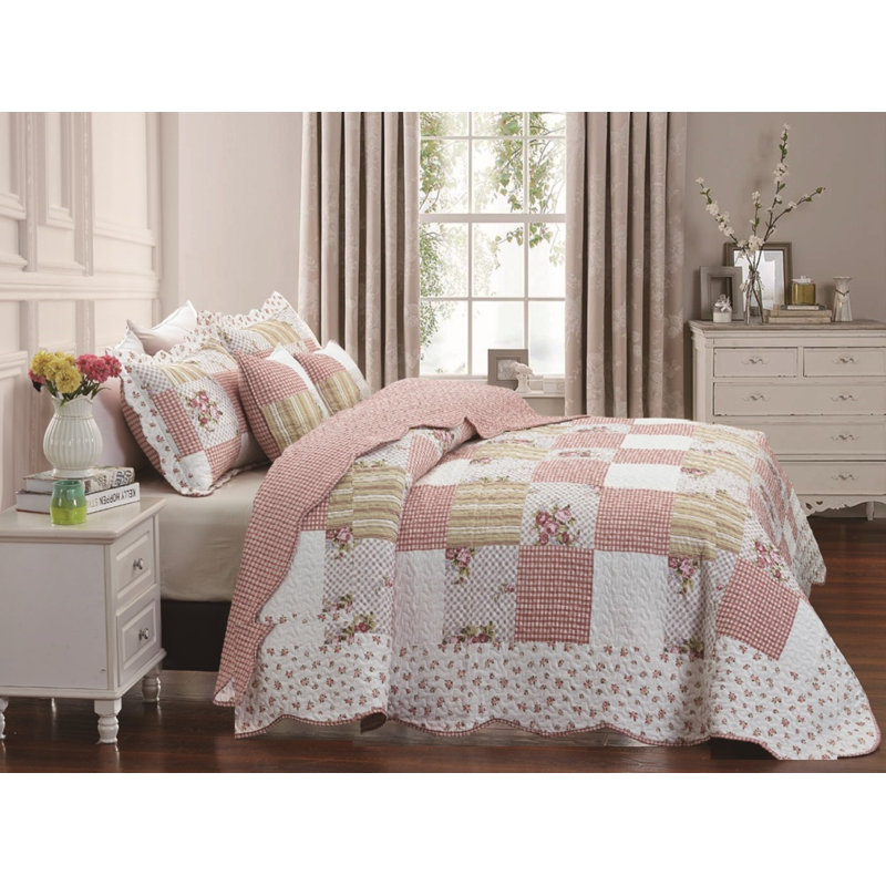 Vergas Polyester Patchwork Bedspread with Pillowcases, 220 x 230 cm