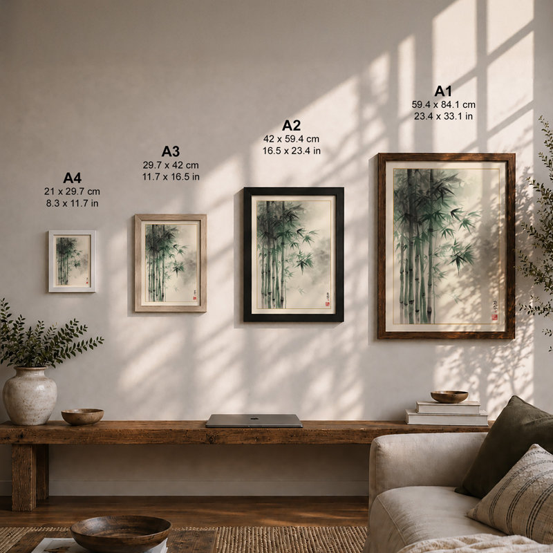 Bamboo in Mist Japandi - Framed Print, A1 - 84.1 x 59.4 cm, Black
