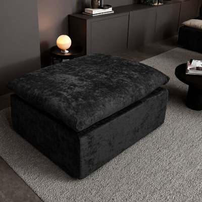 Canapé modulaire sans assemblage avec velours côtelé et méridienne relaxante, noir pour le salon Ambiance confortable en velours côtelé, décoration intérieure