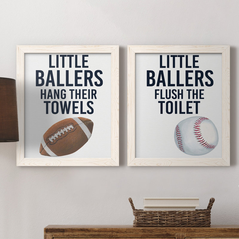 Little Ballers III - ensemble de 2 impressions encadrées, H 17 po x l 20 po x P 1 po, Toile blanche encadrée, Pas de tapis