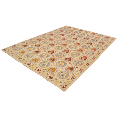 Zhu One-of-a-Kind 10'1" X 14'5" 2010s Wool Area Rug in Ivory