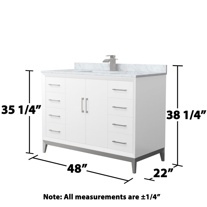 Amici Single Bathroom Vanity Set, Brushed Nickel, 48", Carrara Marble (White)