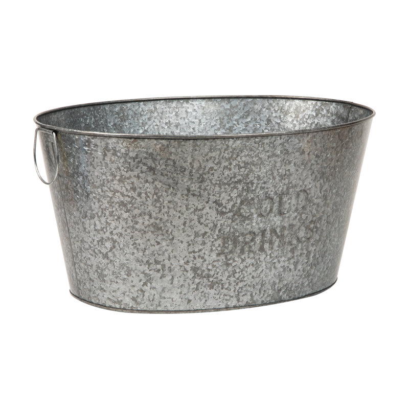 Large Silver Galvanized Steel Rustic Beverage Tub