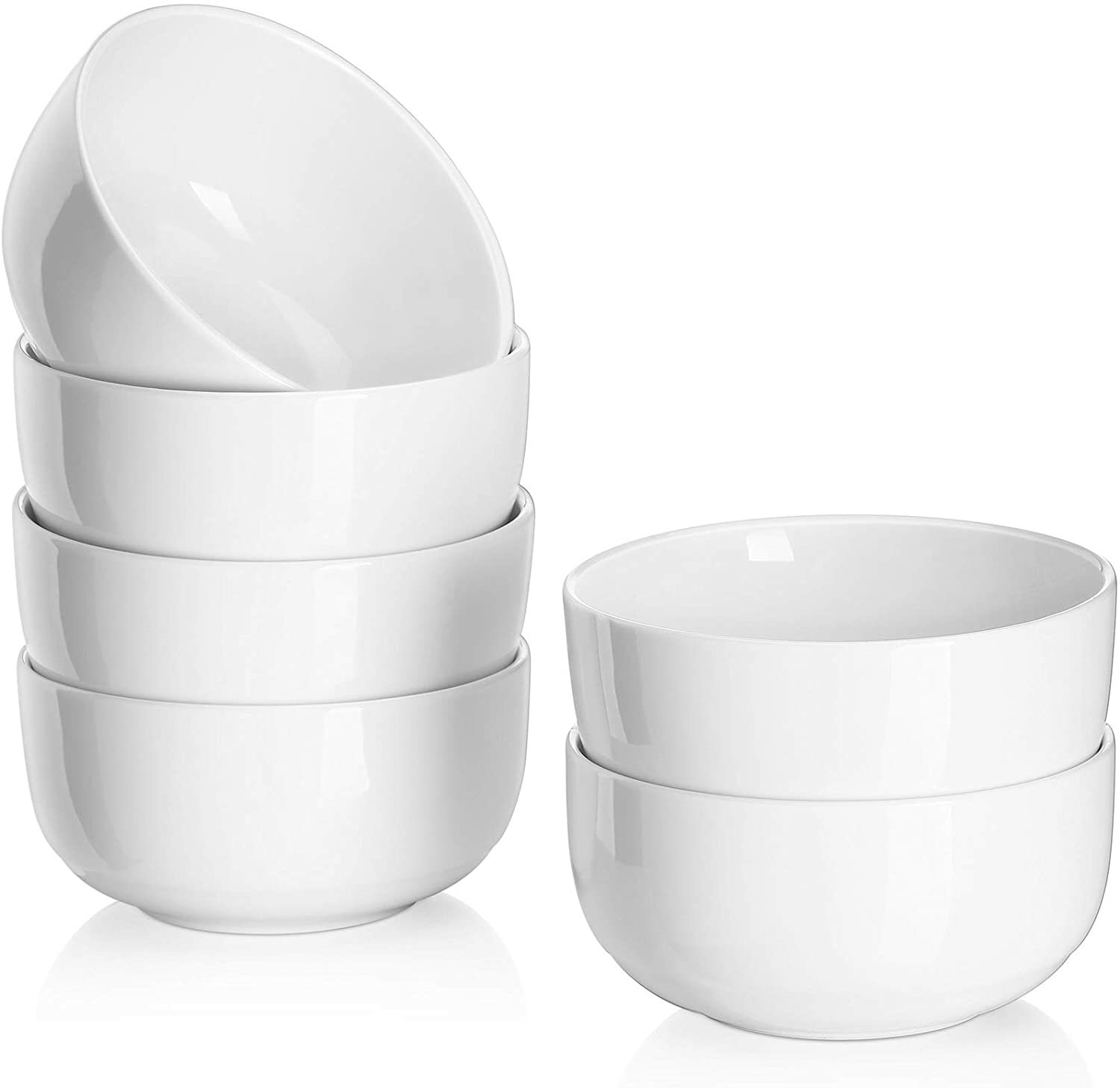 DOWAN Porcelain Bowls Set with Lid, 22 oz Cereal Soup Bowls, Ceramic Food Storage Bowls, Dishwasher & Microwave Safe, Prep Bowls for Kitchen, Modern