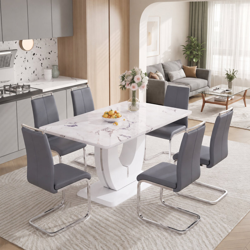 Ensemble de salle à manger 7 pièces Modern, Blanc, Gris foncé