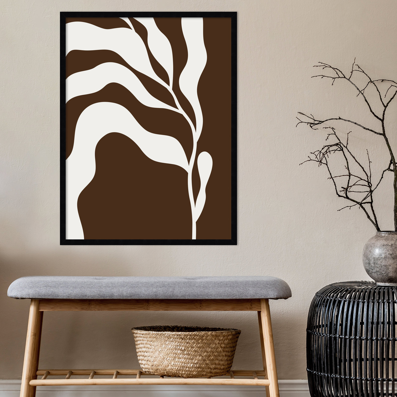 Erminia "Retro Matisse Botanical 2" Print, Black, 33" H x 25" W x 1" D