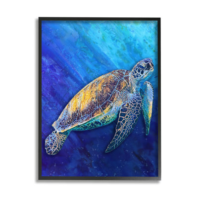 Tortue de mer nageant dans l'océan bleu profond sous l'eau par Alpenglow Workshop - Peinture
