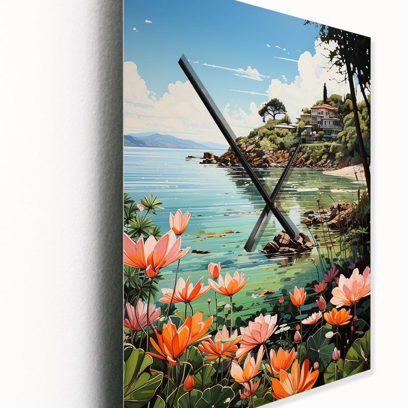 Horloge murale moderne Coastaltropical Tropical Paradise Pointillism II - Nautique et plage, H 28 po x l 12 po x P 1 po