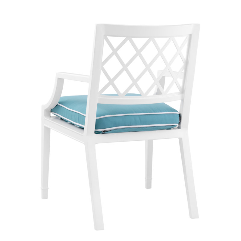Paladium Outdoor Dining Armchair, White Frame/Blue Cushion