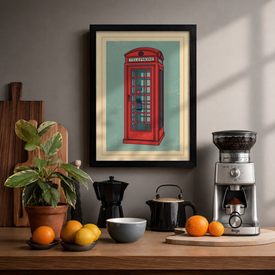 British Telephone Box Vintage - Framed Print