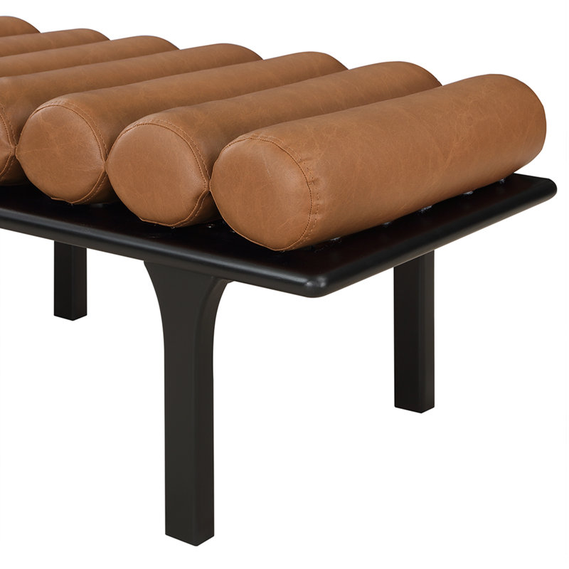 Landon Boutis Faux Leather Upholstered Bench, Cognac Vegan Leather, Black