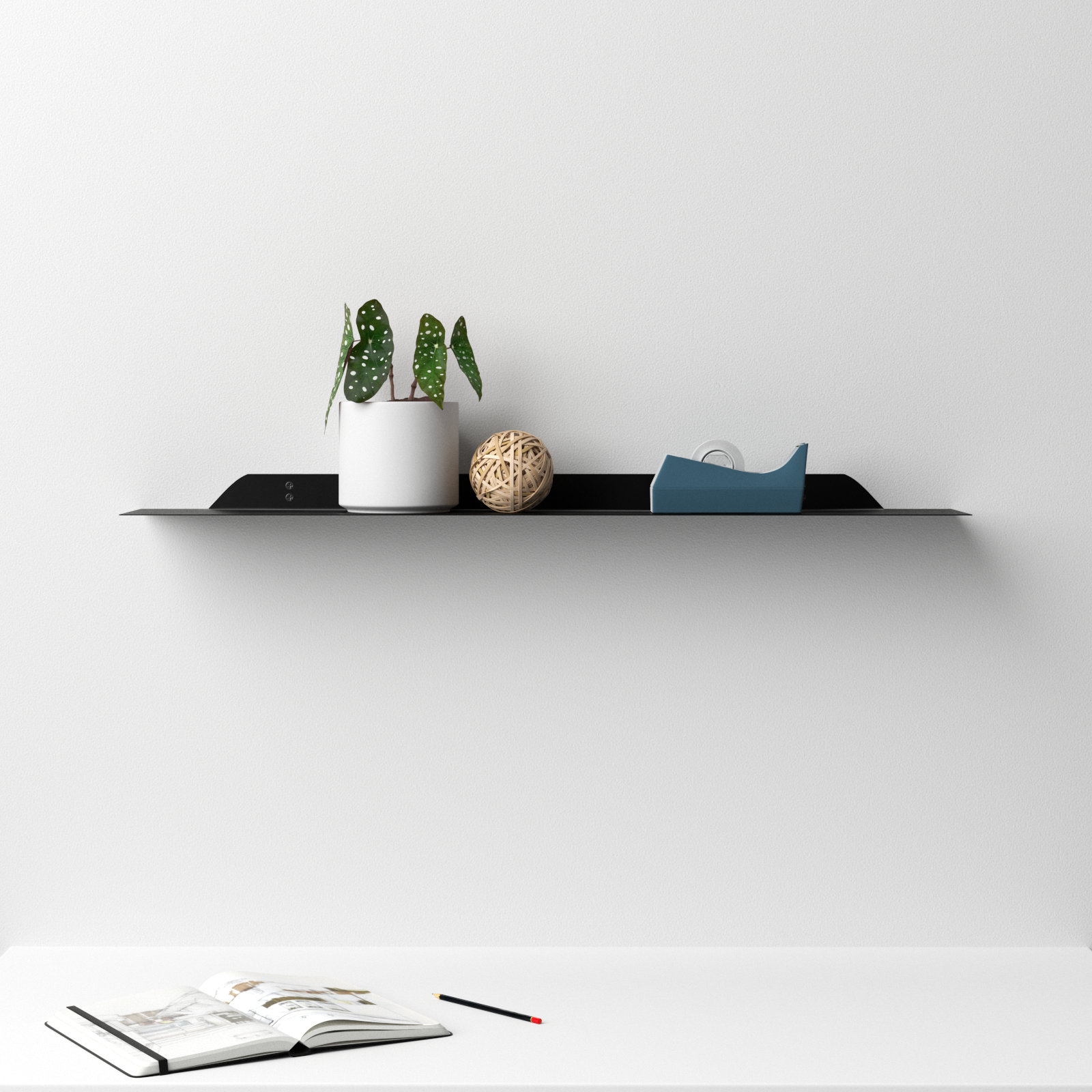 Maja Metal Floating Shelf, Black, 1.75" H x 36" W x 6" D