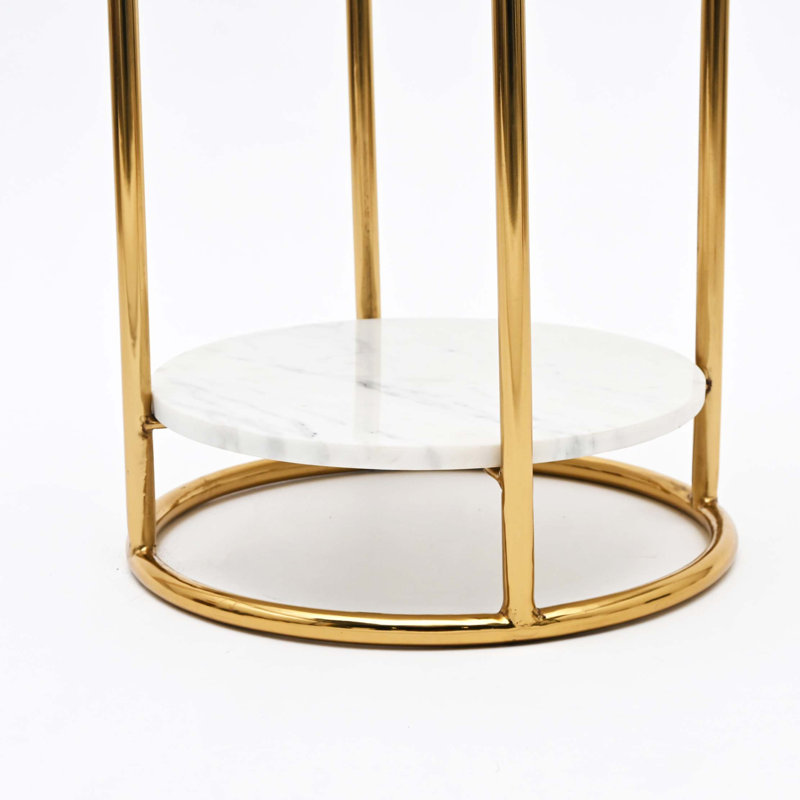 Table d'appoint moderne à deux niveaux en marbre avec cadre doré