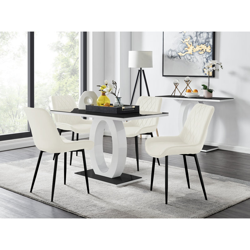 4 - Person Dining Set, Cream/Black