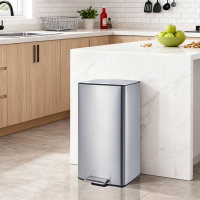 Poubelle de cuisine en acier inoxydable de grande capacité 40L - Poubelle à pédale rectangulaire avec filtre à odeurs, doublure amovible, couvercle à fermeture en douceur - Idéal pour la maison, le bureau, le commerce - couleur acier inoxydable