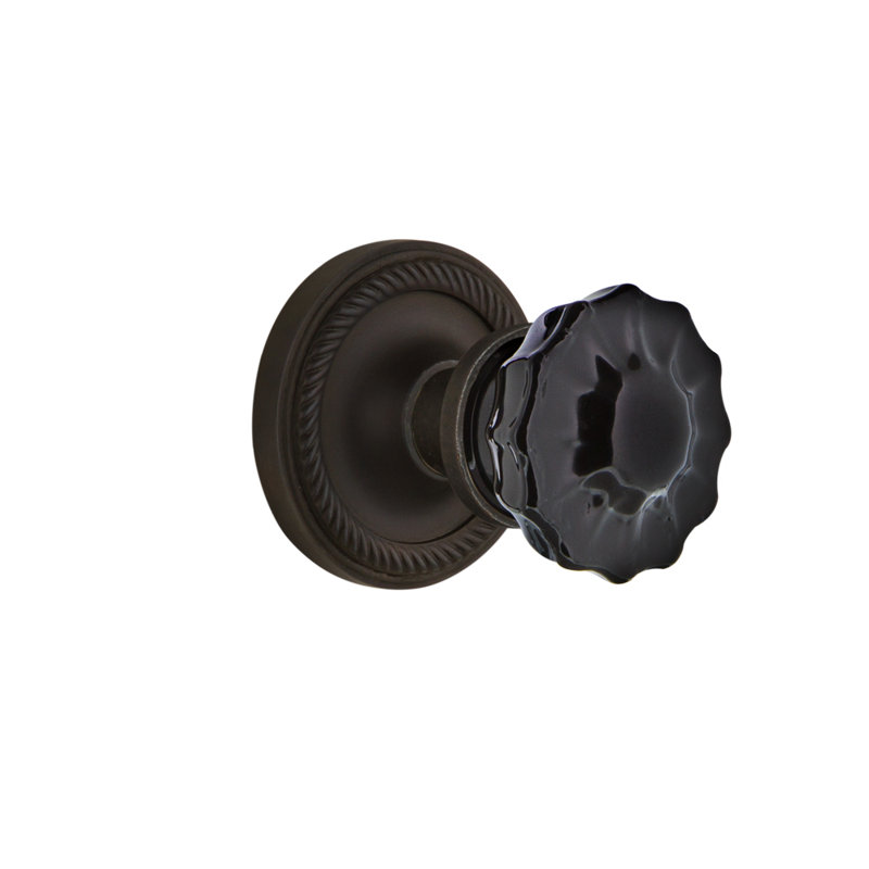 Rosette en corde avec bouton de porte noir cristal, Bronze frotté à l'huile