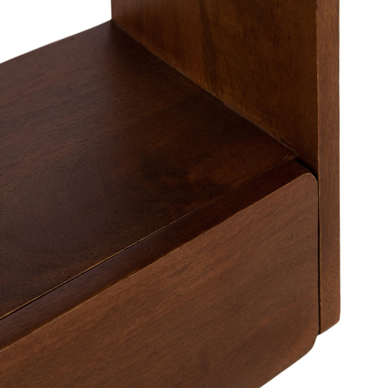 Wooden Wall Shelf with Storage Drawer, Dark Brown Wood