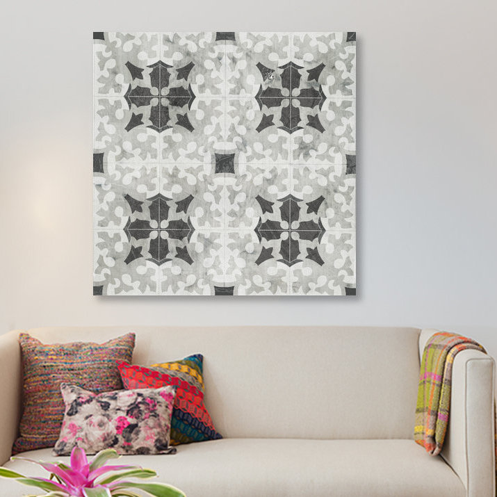 « boho luxe tile v », reproduction d’impression sur toile tendue, H 18 po x l 18 po x P 1,5 po, Toile avec cadre noir