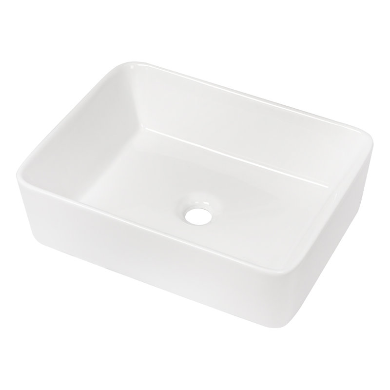 19"X15" White Ceramic Rectangular Vessel Bathroom Sink