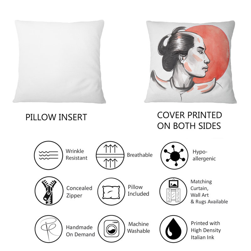 Coussin Samurai Warrior And Red Sun - Mid-Century Modern Printed 1