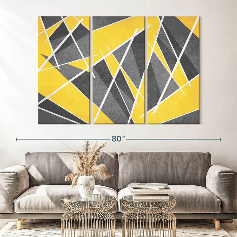 Abstract Geometric Abstract Geometric Shards On Canvas 3 Pieces by Jonathan A. Print, 65" H x 42" W x 1.25" D