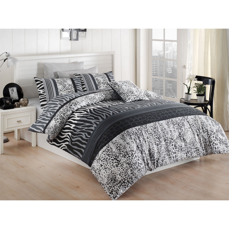 Ensemble de housse de couette en mélange de coton brun Friedensburg, Housse de couette double + 2 taies d'oreiller 31 p, gris