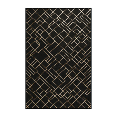 Machine Washable Trellis Black Area Rug