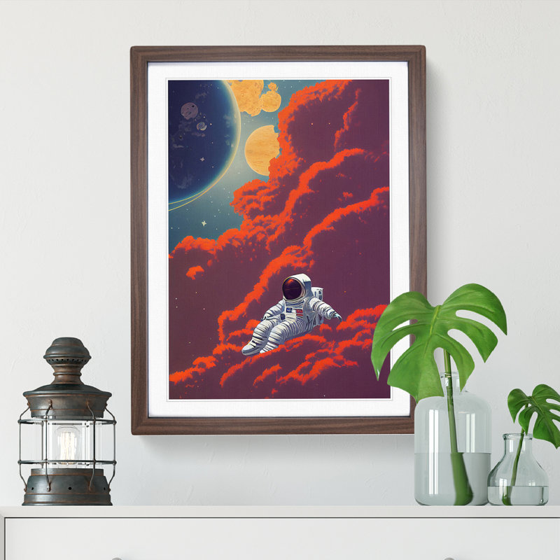 Resting Astronaut - Wall Art, 66cm H x 48cm W, Walnut Framed, White