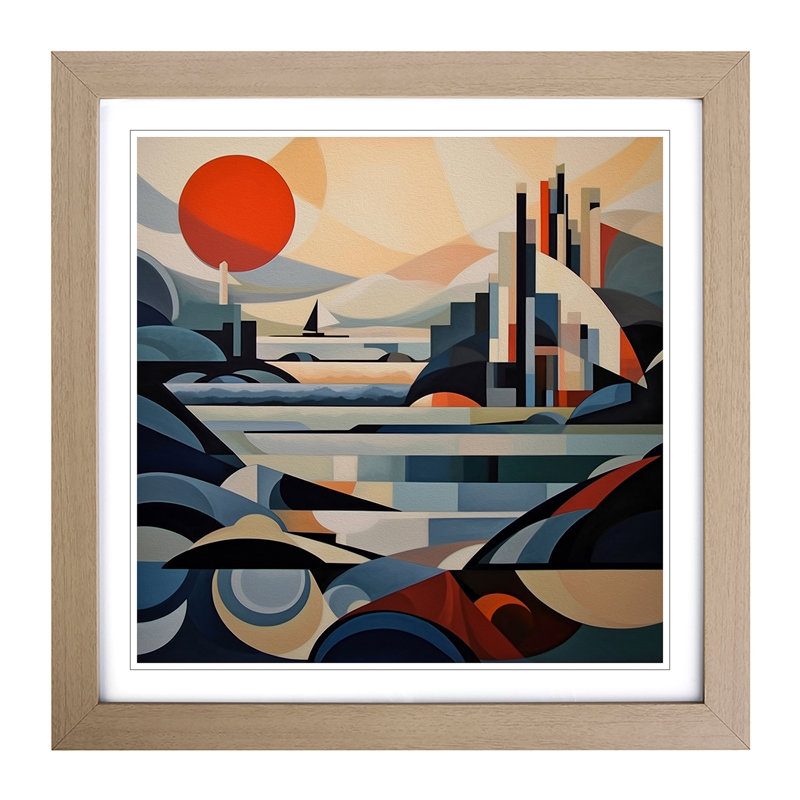 Seascape Constructivism No.3 - Single Picture Frame Print on Wood, Oak