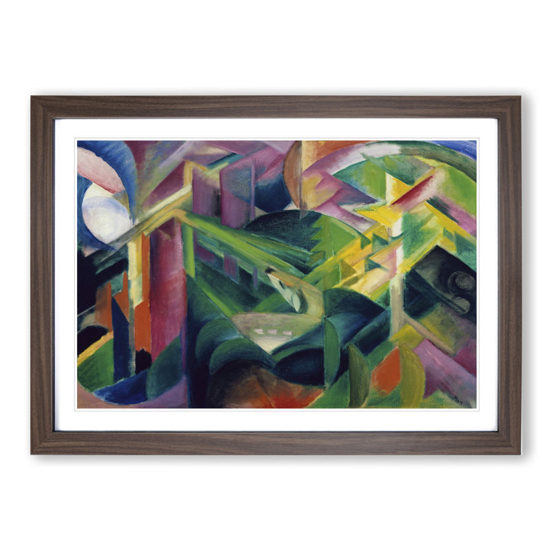 Deer in a Monastery Garden by Franz Marc - Picture Frame Painting, 27cm H x 36cm W x 2cm D, Walnut Framed