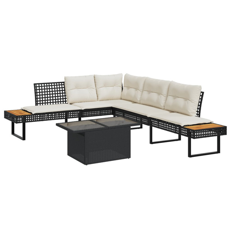 Garden Sofa Set, Beige Cushion/Black Frame
