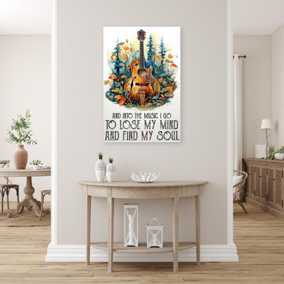 " Guitar And Into The Music 1 - 1 Piece Rectangle Graphic Art Print On Wrapped Canvas "