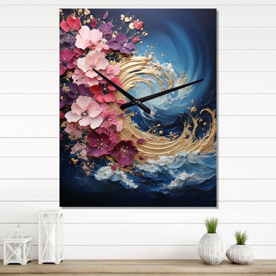 Horloge murale moderne Golden Fushia Surge II - Abstract Spirals