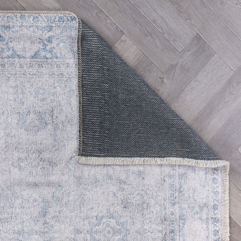Tapis bleu lavable à la machine Kromer, Rectangle 7 pi 7 po x 9 pi 6 po